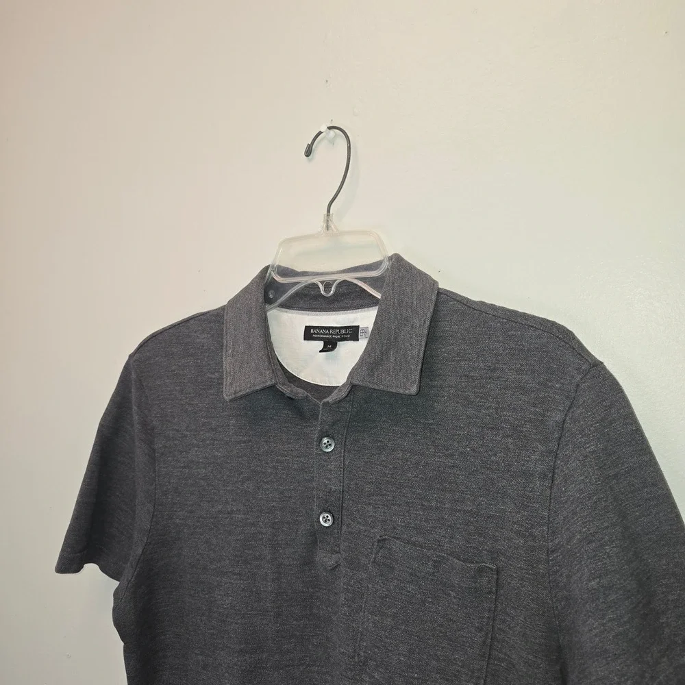 Banana Republic Mens Performance Pique Polo Shirt Gray Short Sleeve Pocket M
